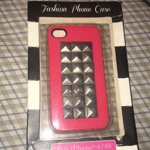 iPhone  4 /4s pink / red  studded case